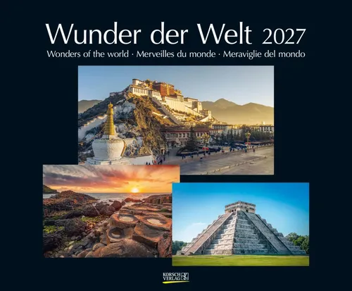 Verlag Korsch | Wunder der Welt 2027 | Kalender | Spiralbindung - Großer Wandkalender 2027 mit beeindruckenden Landschaften und Wahrzeichen der Erde. Ideal für jeden Raum, um Ihre Wände zu verschönern und Ihre Reiselust zu wecken.
