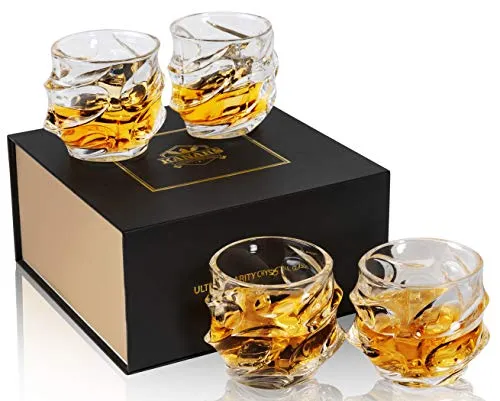 KANARS 4-teiliges Whisky Gläser Set, Bleifrei Kristall Whiskyglas, Hochwertige Qualität, 320 ml, Luxuriös Geschenk