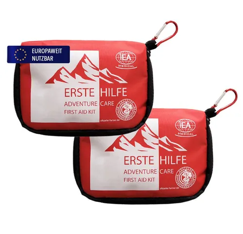 IEA Medical Erste-Hilfe-Set Outdoor 2er Set – Reiseapotheke für Wandern & Camping, 2er Set: kompakte Outdoor-Reiseapotheke mit Karabiner & Zeckenzange