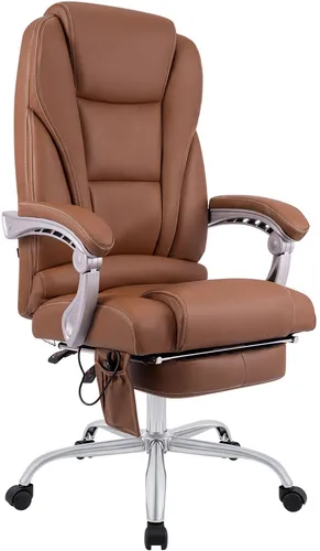 CLP Bürostuhl Pacific Echtleder mit Massage-Funktion - Bürostuhl mit ergonomischem Design, höhenverstellbar und mit komfortabler Massagefunktion für optimalen Sitzkomfort und Entspannung im Büro.