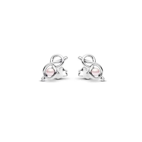Pandora Moments Unendlichkeitsknoten Ohrstecker aus Sterling Silber - Ohrringe für Damen mit rosafarbenen Perlen und funkelnden Zirkonia-Steinen, die ewige Liebe symbolisieren und jedem Look einen eleganten Akzent verleihen.