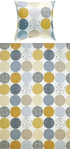 Erwin Müller Mako-Satin Bettwäsche Ocker-Silber-weiß 155x200 cm - Hochwertige Bettwäsche mit Kreisen und Marken-Reißverschluss, aus 100% Baumwolle. Pflegeleicht: waschbar bis 60°, trocknergeeignet und bügelfrei.