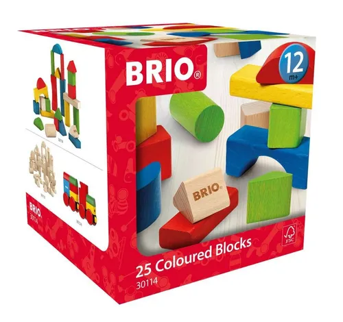 BRIO Bausteine 30114 - Bunte Holzbausteine für Kinder ab 1 Jahr - Holzspielzeug mit 25 bunten Steinen in 7 Formen, aus FSC-zertifiziertem Holz. Fördert die Kreativität und Motorik von Kleinkindern.