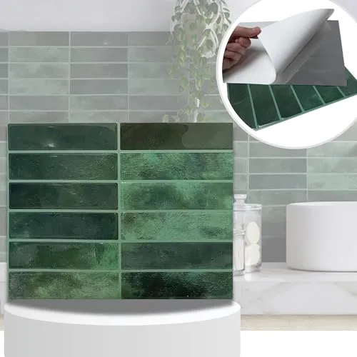 3D Tapeten Paneele Kunststoff - PU-Kleber + PET - selbstklebend Wandpaneele Steinoptik Wasserdicht Wandverkleidung Steintapete Aufkleber (23x29cm - 1 Stück = 0.065m²) (Grün YJC 177, 0.065m² - 1 Stück)