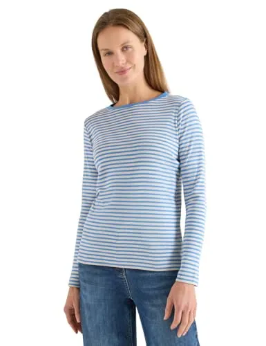 Cecil Gestreiftes Shirt Fountain Blue XXL - Stylisches Shirt aus Baumwollmix mit U-Boot-Ausschnitt und langen Ärmeln. Ideal für lässige Outfits, überzeugt durch bequemen Tragekomfort und modisches Design.