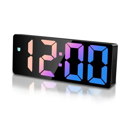 Sarsumir Wecker Digital Uhr, LED Digitaler Wecker mit Zeit Datum Temperatur Schlummerfunktion Helligkeit Einstellbar wecker Kinder für Zuhause Schlafzimmer Büro, Mehrfarbige