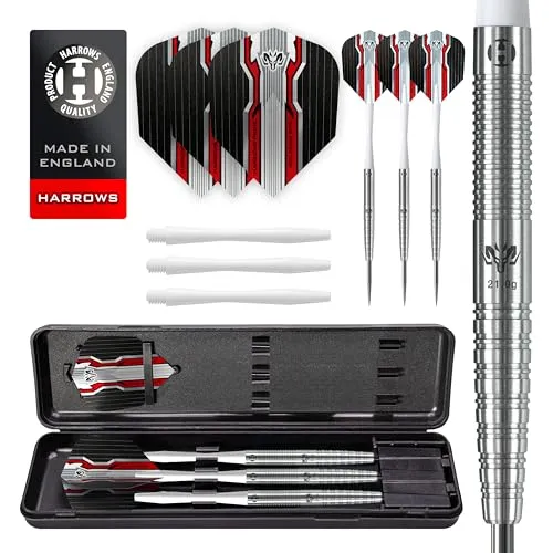Harrows Wolfram 97% Tungsten Stahlspitzen Dart Set 21g, 22g, 23g, 24g, 25g & 26g - Inklusive Speedline Schäfte, Marathon - Wolfram Flights & Reiseetui (24g)