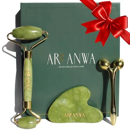ARI ANWA Skincare Gesichtsmassagegerät The Glow Kit – Gua Sha & Jade Roller Set - Gesichtsmassagegeräte für strahlende Haut, inklusive Gua Sha und Jade Roller für eine natürliche Gesichtsyoga-Erfahrung.