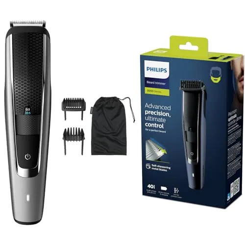 Philips Bart- & Stoppelschneider/Haarschneidemaschine für Herren, Serie 5000, 40 Längeneinstellungen, selbstschärfende Metallklingen, UK 3-poliger Stecker - BT5502/13
