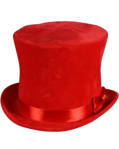 Thetru Velour Zylinder Flair mit Satinband – eleganter Hut für Kostüme, Karneval & Events – für Damen und Herren (Rot)