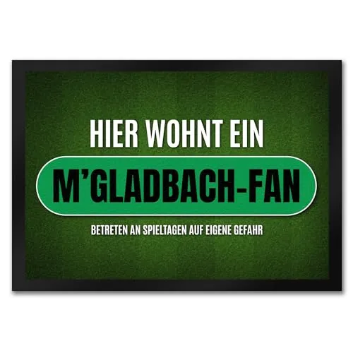 trendaffe - Hier wohnt EIN M'Gladbach-Fan Fußmatte mit Rasen Motiv Fußball Mönchengladbach