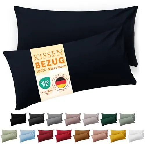 Blumtal Kissenbezug 40 x 60, 2 Stück - Oeko-TEX zert. Kissenbezüge 100% Mikrofaser in extra weich & waschmaschinenfest - Bezug Kissen 40x60 Dunkelblau