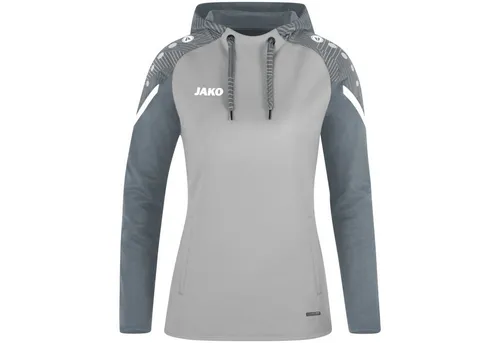 JAKO Damen Kapuzensweatshirt Performance, Soft Grey/Steingrau, 44 - Hoodie aus 100% recyceltem Polyester, mit praktischen Seitentaschen und stylishem Jacquard-Kontrast-Tape, perfekt für Sport und Freizeit.