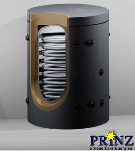 Hygienespeicher Kombispeicher 500 Liter mit Solarwärmetauscher - Warmwasserspeicher mit 500 Litern, ausgestattet mit einem effizienten Solarwärmetauscher und hervorragender Isolierung für optimale Energieeinsparung.