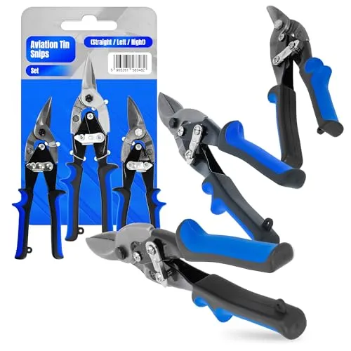 3x Blechschere Metallschere 10'' Linker Rechter Gerade Schnitt Metallschneider Gebogen Blechbearbeitung Hochleistungsschere Blech Schneiden Ergonomische Griffe Universalschere Scherensatz