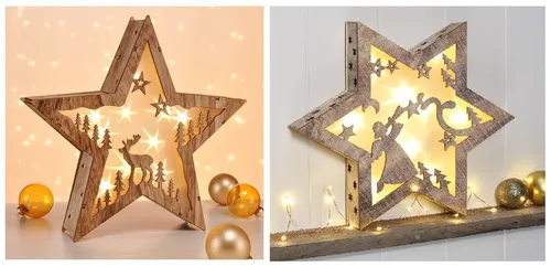 GartenHero LED Stern LED Holzstern Fenstersilhouette Leuchtbild Weihnachtsstern Weihnachten, LED fest integriert, warmweiß