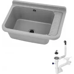 Ausgussbecken RIVA 10844 - Grau - Waschbecken aus hochwertigem Polypropylen, ideal für Garage und Werkstatt, leicht zu reinigen und beständig gegen Verfärbungen.