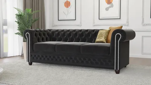 S-Style Chesterfield-Sofa Lena 3-Sitzer mit Schlaffunktion in schwarz von S-Style Möbel