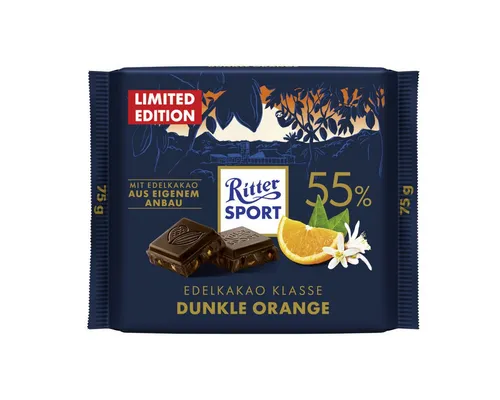 Ritter SPORT Schokolade, Ritter Sport Dunkle Orange Edel Halbbitter Schokolade leicht herb 75g