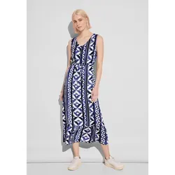 Maxikleid STREET ONE, Damen, Gr. 46, EURO-Größen, blau (intense cobalt blau), Stoff, 100% Viskose, bedruckt, gerade lang, V-Ausschnitt, Bündchen, Kleider Maxikleid, mit Tunnelzug an der Taille