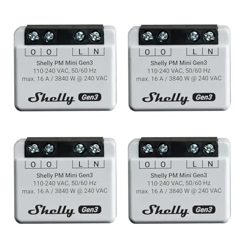 Shelly PM Mini Gen 3 | 4er Pack | Wlan & Bluetooth Smart Power Meter 1 Kanal 16 A | Hausautomation | Kompatibel mit Alexa und Google Home | iOS-Android-App | Kein Hub erforderlich