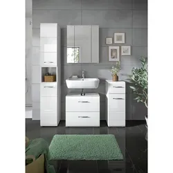 Elegantes Badmöbel-Set xonox.home – 4 TLG. Badkombination Ice - Komplettprogramm für Badezimmer: 4-tlg. Badkombination Ice in weiß hochglanz, platzsparend und funktional mit viel Stauraum für eine organisierte Aufbewahrung.
