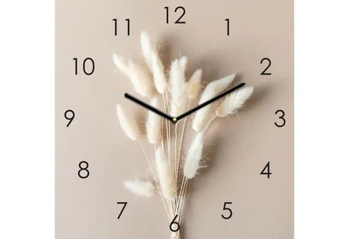Levandeo® Wanduhr 30x30cm - Glasuhr mit Pampasgras Design - Wanduhren in 30x30cm, stilvolle Glasuhr mit einzigartigem Pampasgras-Design, perfekte Wanddeko für ein modernes Ambiente.