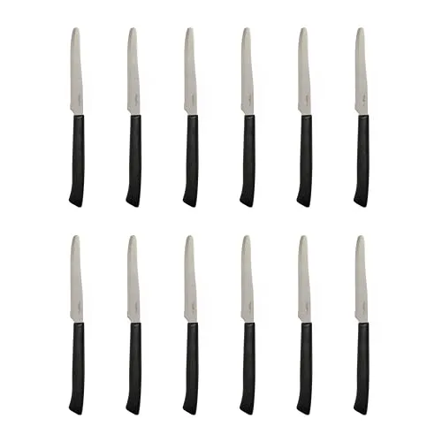 Prima Collection Set 12-tlg. Tafelmesser mit Edelstahlklinge und schwarzem Polypropylengriff, Schälmesser, ideal zum Schälen von Obst