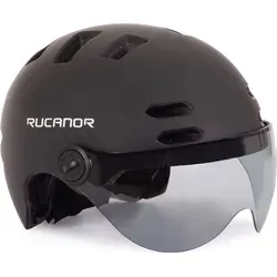 Rucanor Urban Sprint Scooter- und Fahrradhelm mit Visier NTA8776, Schwarz, M - Fahrradhelm für Geschwindigkeiten bis 45 km/h, mit einziehbarem Visier und 10 Belüftungslöchern für optimale Luftzirkulation und Komfort.