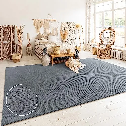 Paco Home Teppich Anthrazit 120x160 cm - Moderner Kurzflor-Teppich im skandinavischen Boho-Stil, ideal für Wohnzimmer oder Schlafzimmer. Schadstoffgeprüft und fußbodenheizungsgeeignet für höchsten Komfort.