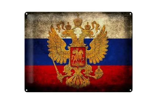 Femer Blechschild Flagge 40x30cm Russland Fahne Wappen von Femer