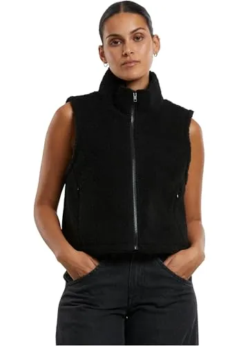 Urban Classics Damen Short Sherpa Weste Schwarz, XL - Stylische und funktionale Weste für Layering und Outdoor-Aktivitäten. Perfekt für kalte Tage und Übergangszeiten, leicht kombinierbar mit Hemden und Pullovern.