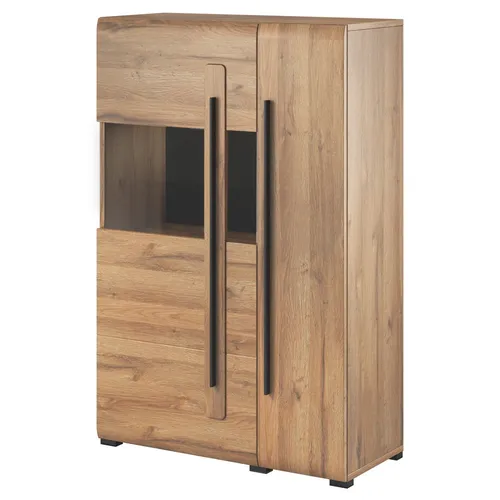 Highboard Vitrine Eiche Grandson Nb. modern mit Glastür und Schwarz-Akzenten