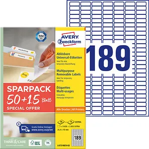 AVERY Zweckform L4731REV-65 - 12.285 wiederablösbare Universal-Etiketten, inklusive 2.835 Klebeetiketten extra, rückstandsfrei ablösbar und FSC-zertifiziert