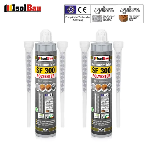 Verbundmörtel SF 300 Injektionsmörtel 2 x 300 ml Mörtel 4 x Mischer Klebemörtel