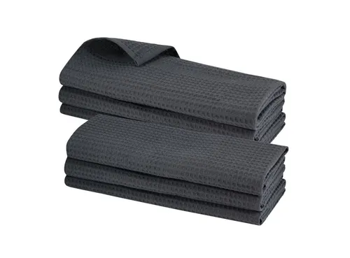 Engelland Geschirrtuch Poliertuch 6-tlg. Waffel-Pique - Geschirrtücher aus 100 % Baumwolle in Anthrazit, mit integrierter Aufhängeschlaufe, pflegeleicht und ideal für die Küche.