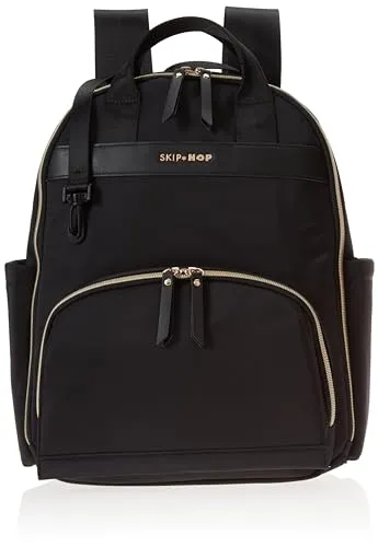 Skip Hop Wickelrucksack Envi Luxe Eco schwarz - Nachhaltig und praktisch - Wickeltasche aus 100% recyceltem Material, inklusive abwischbarer Wickelauflage und zwei isolierten Taschen für Fläschchen. Ideal für unterwegs!