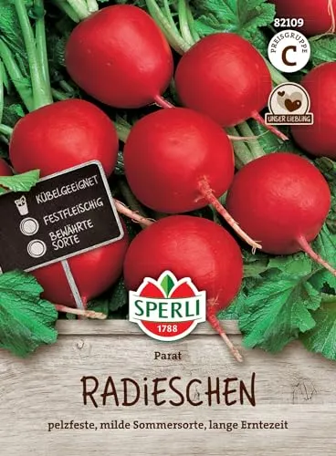 Sperli Radieschensamen Parat 82109 • Saatgut • Lange Erntezeit • Pflanzen für den Hochsommer • Große, festfleischige Knollen • Mild im Geschmack • Pflanzen für 12-15 lfd. Meter