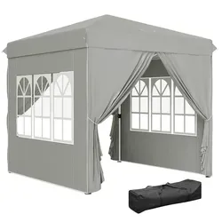 Outsunny Pavillon 248x248x270 cm - Hellgrau - Pavillon mit UPF50+ Schutz vor 98% der UV-Strahlen, schnell aufbaubar und transportabel. Ideal für 4-6 Personen, perfekt für sonnige Tage.