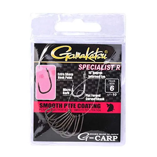 Gamakatsu Specialist R Hook - 10 Karpfenhaken für Pop Up Montage & D-Rig, Angelhaken zum Karpfenangeln, Haken für Karpfen, Größe:6