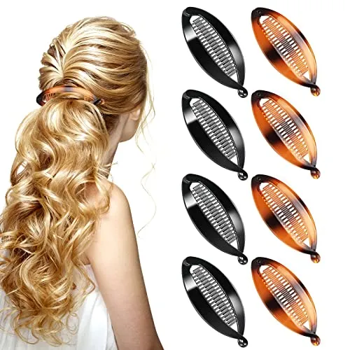Bananen Clips 8Pcs - Fisch Haarspangen für Damen - Haarklammern in Fischform für einen stilvollen Pferdeschwanz. Hergestellt aus robustem Kunststoff, bieten sie einen sicheren Halt ohne Ziepen. Ideal für alle Haarfarben und perfekt für jeden Anlass.