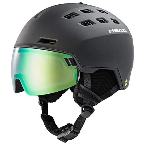 Head Skihelm Radar 5K Photo MIPS Black XS/S - Alpinski Helm mit integriertem Visier, das Komfort und ein uneingeschränktes Blickfeld bietet, ideal für Brillenträger. MIPS Technologie sorgt für zusätzliche Sicherheit.