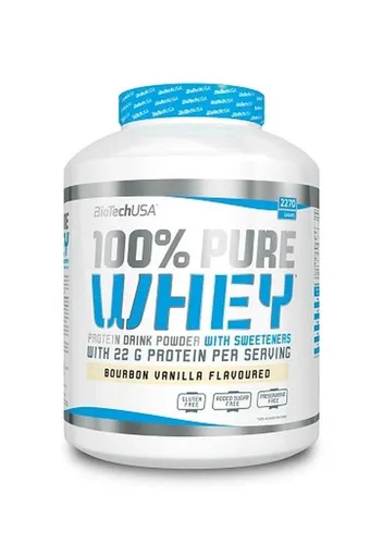 Biotech USA 100% Pure Whey 2270g Pulver - Whey Protein mit 78% Proteingehalt, ideal für Sportler. Liefert 4,8-6,0 g BCAAs pro Portion und unterstützt den Muskelaufbau ohne Magenprobleme.
