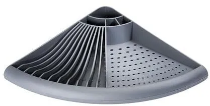 Wenko Eck-Geschirrabtropfer, grau - Praktischer Geschirrabtropfer für die Küchenecke. Mit abnehmbarer Abtropfschale für einfaches Abgießen und einer optimalen Nutzung des Platzes. Ideal für Tassen und Teller.