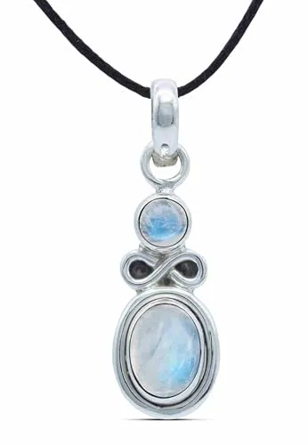 mantraroma Kettenanhänger 925 Silber Mondstein weißer Stein schimmer Edelstein Kettenanhänger Damen Sterling Silber Halskette Anhänger Geschenk (MAH-075-04)