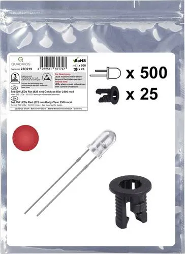Quadrios 25O219 LED-Sortiment Rot Rund 3mm 2500 mcd 20mA 2.0V