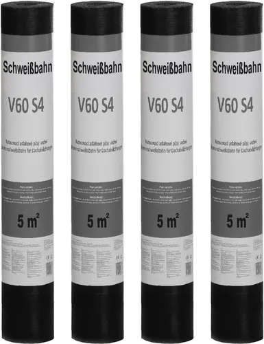 Isolbau Schweißbahn V60 S4 Glasvlieseinlage beschiefert GRAU 20m2 Dachpappe Bitumenbahn 4 Rollen