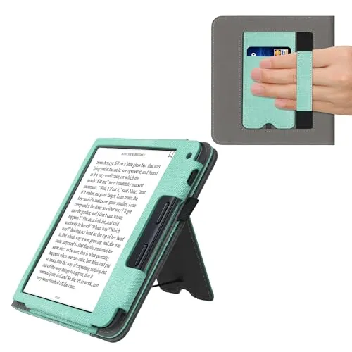 kwmobile Hülle kompatibel mit Kobo Libra 2 Hülle - Flip Case mit Handschlaufe - Kunstleder Cover - Mintgrün Dunkelgrau