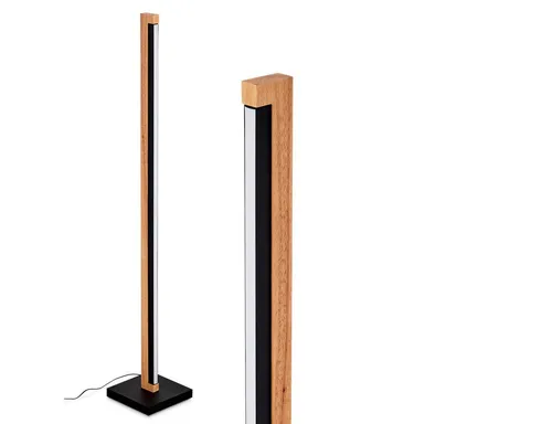 Hofstein Stehlampe aus Holz/Metall/Kunststoff - Moderne Standleuchte in Naturfarben/Schwarz/Weiß, mit wechselbarem LED-Leuchtmittel, 2450 Lumen und Fußschalter – ideal für Wohnzimmer oder Schlafzimmer.