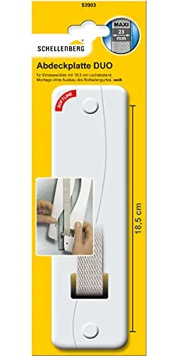 Schellenberg 53903 Rolladengurt Abdeckung Lochabstand 18,5 cm, einfache Montage ohne Ausbau des Gurtband, Abdeckplatte DUO Maxi, für Gurtwickler und Einlasswickler, weiß